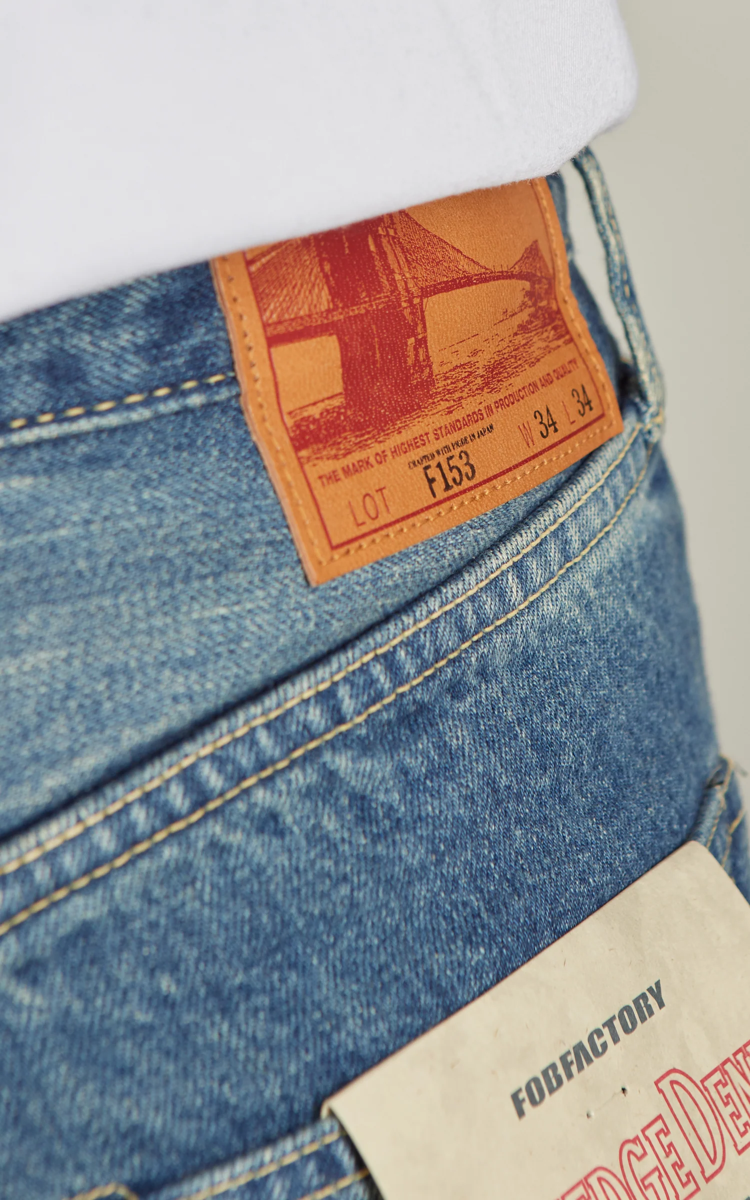 FOB Factory F153 Selvedge Denim Tapered 5P Used Wash Blue - Image 6