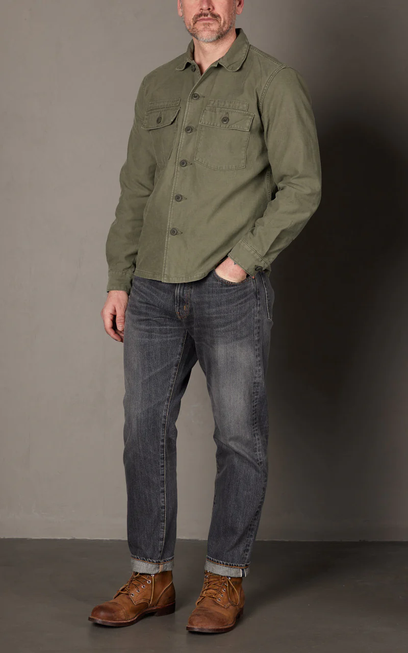FOB Factory F2362 Fatigue Shirt Sateen Olive - Image 2