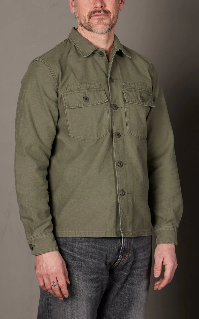 FOB Factory F2362 Fatigue Shirt Sateen Olive - Image 4