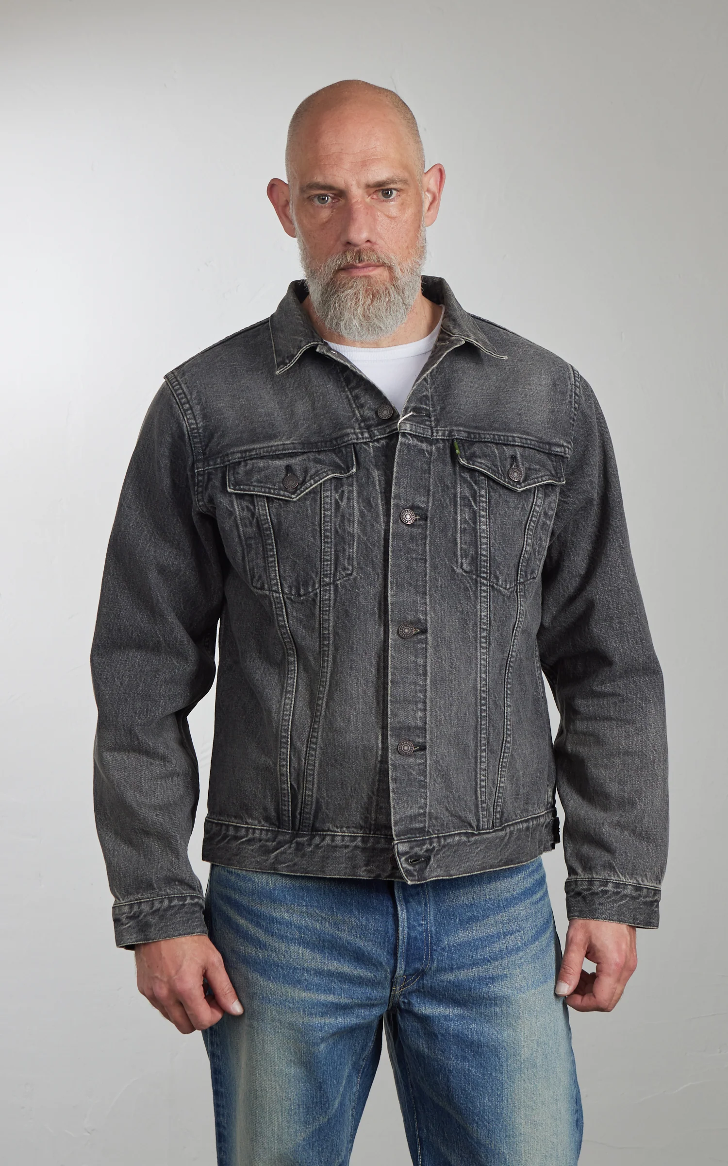 FOB Factory F2444 Type 3 Selvedge Denim Jacket Used Wash Black - Image 2