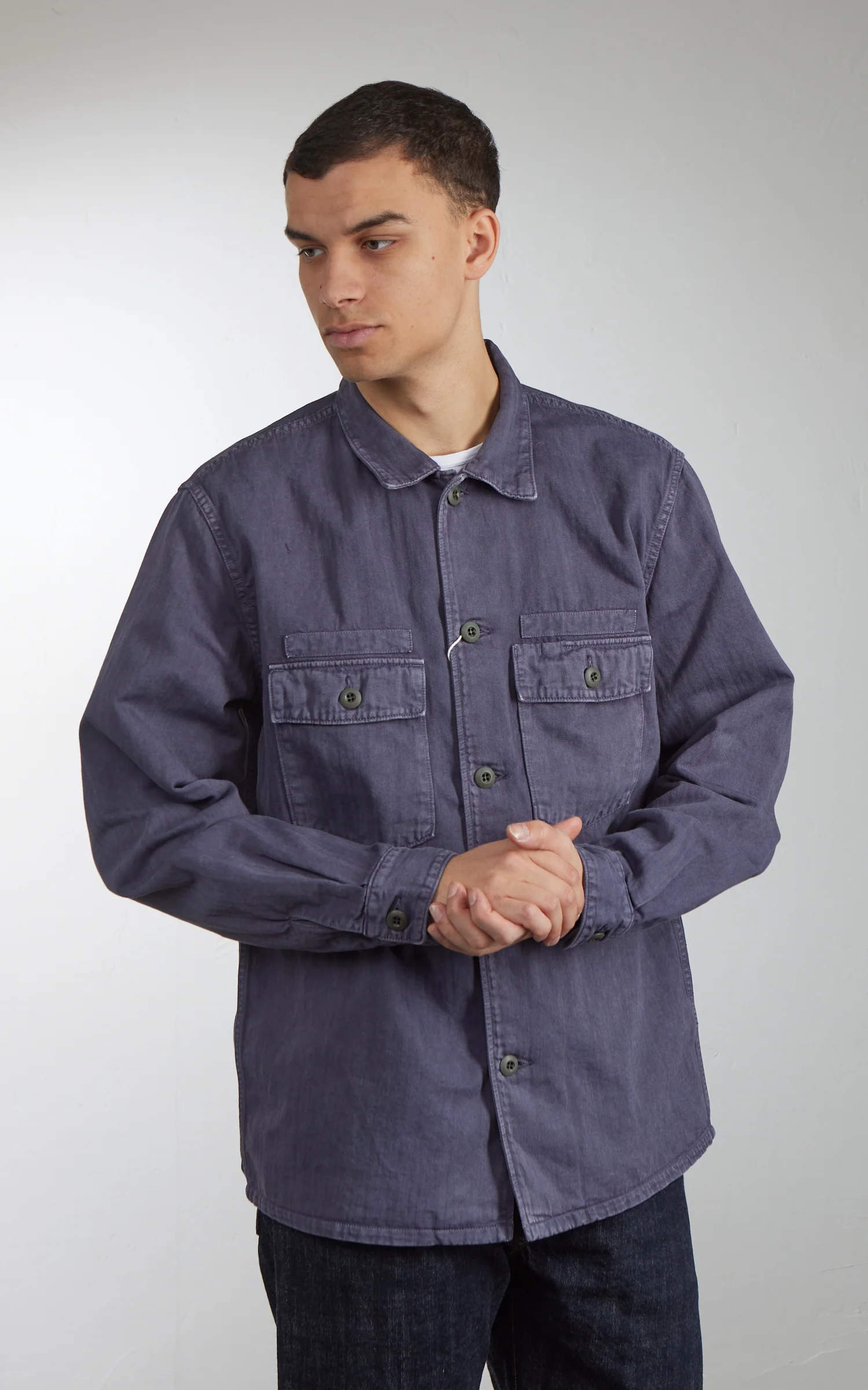 FOB Factory F2461 Herringbone Fatigue Jacket Navy - Image 4