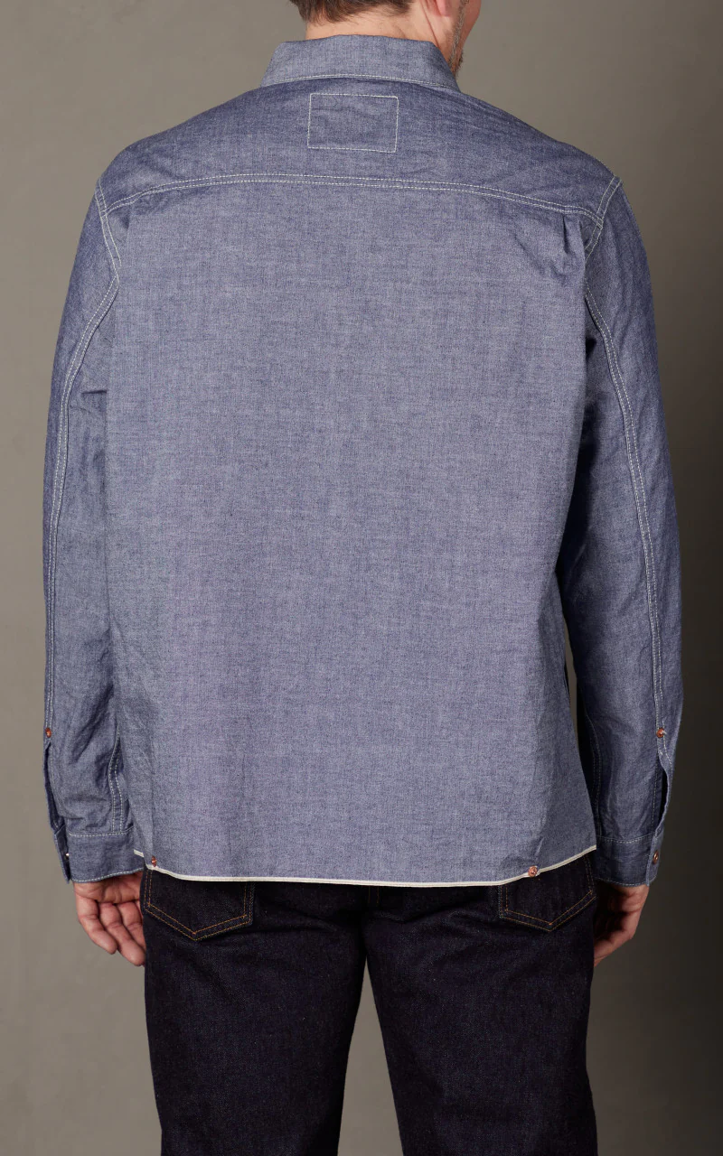 FOB Factory F3487 Chambray Selvedge Pullover Shirt Blue - Image 6