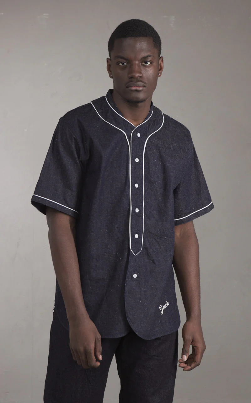 FOB Factory F3490 Baseball Shirt Indigo - Image 2