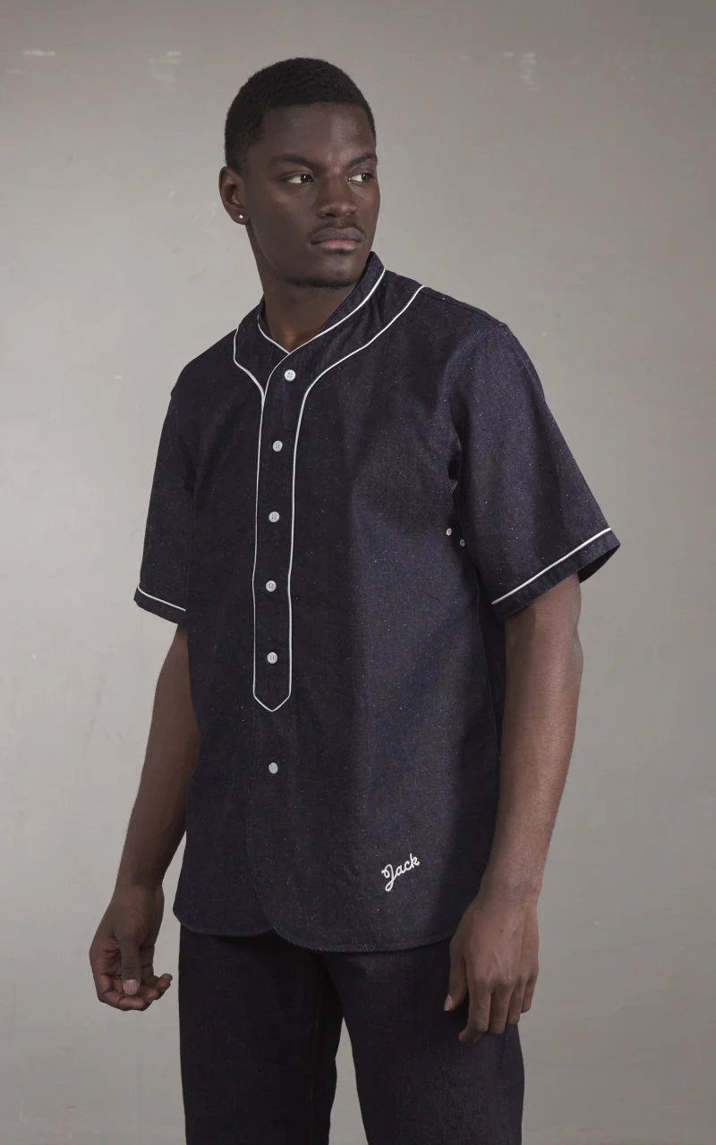 FOB Factory F3490 Baseball Shirt Indigo - Image 4