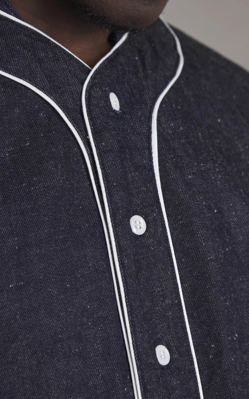 FOB Factory F3490 Baseball Shirt Indigo - Image 5