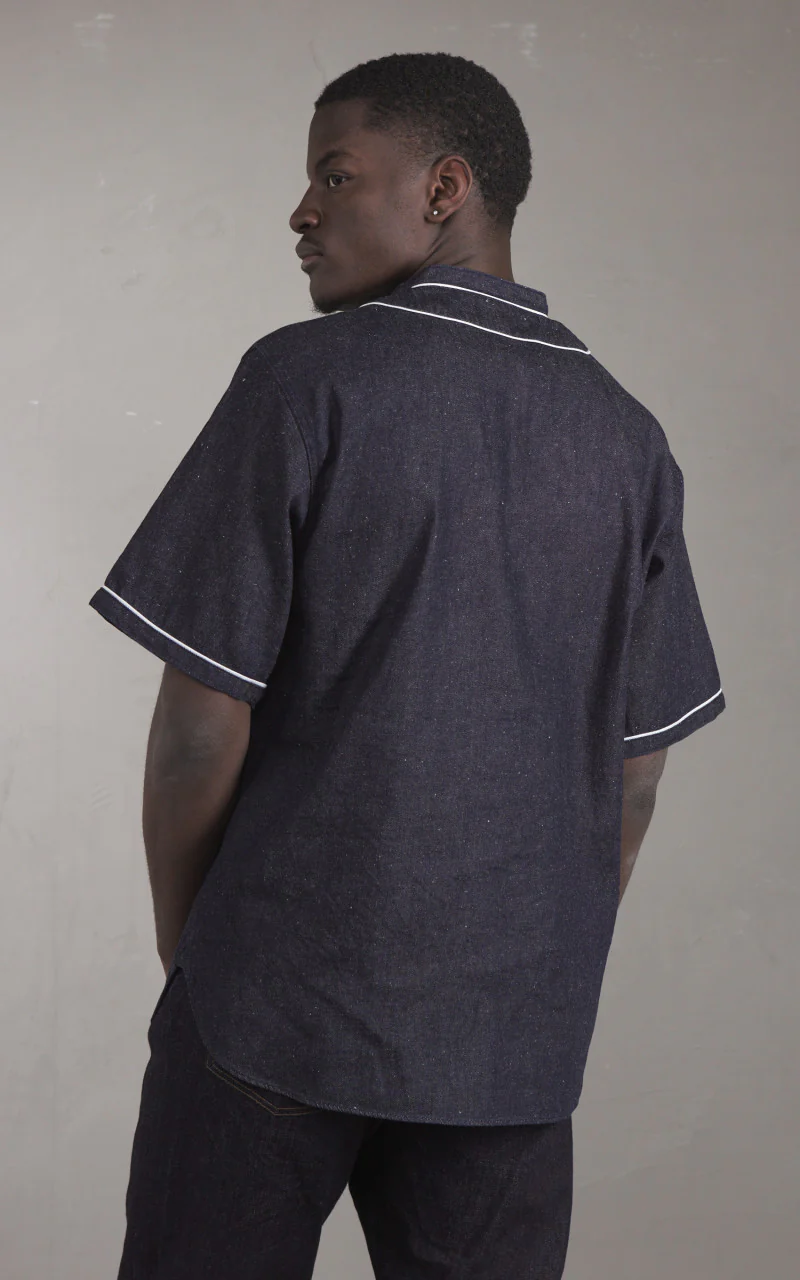 FOB Factory F3490 Baseball Shirt Indigo - Image 7