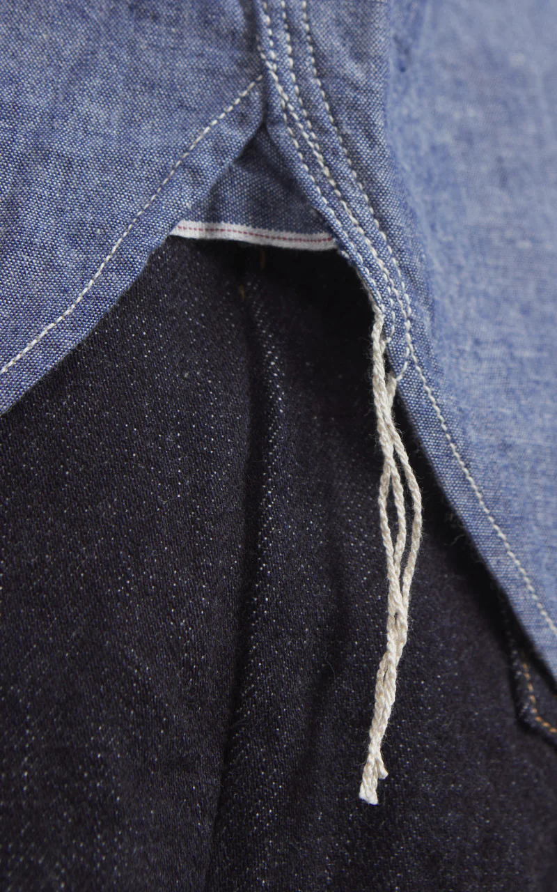 FOB Factory F3494 Selvedge Chambray Work Shirt Blue - Image 7