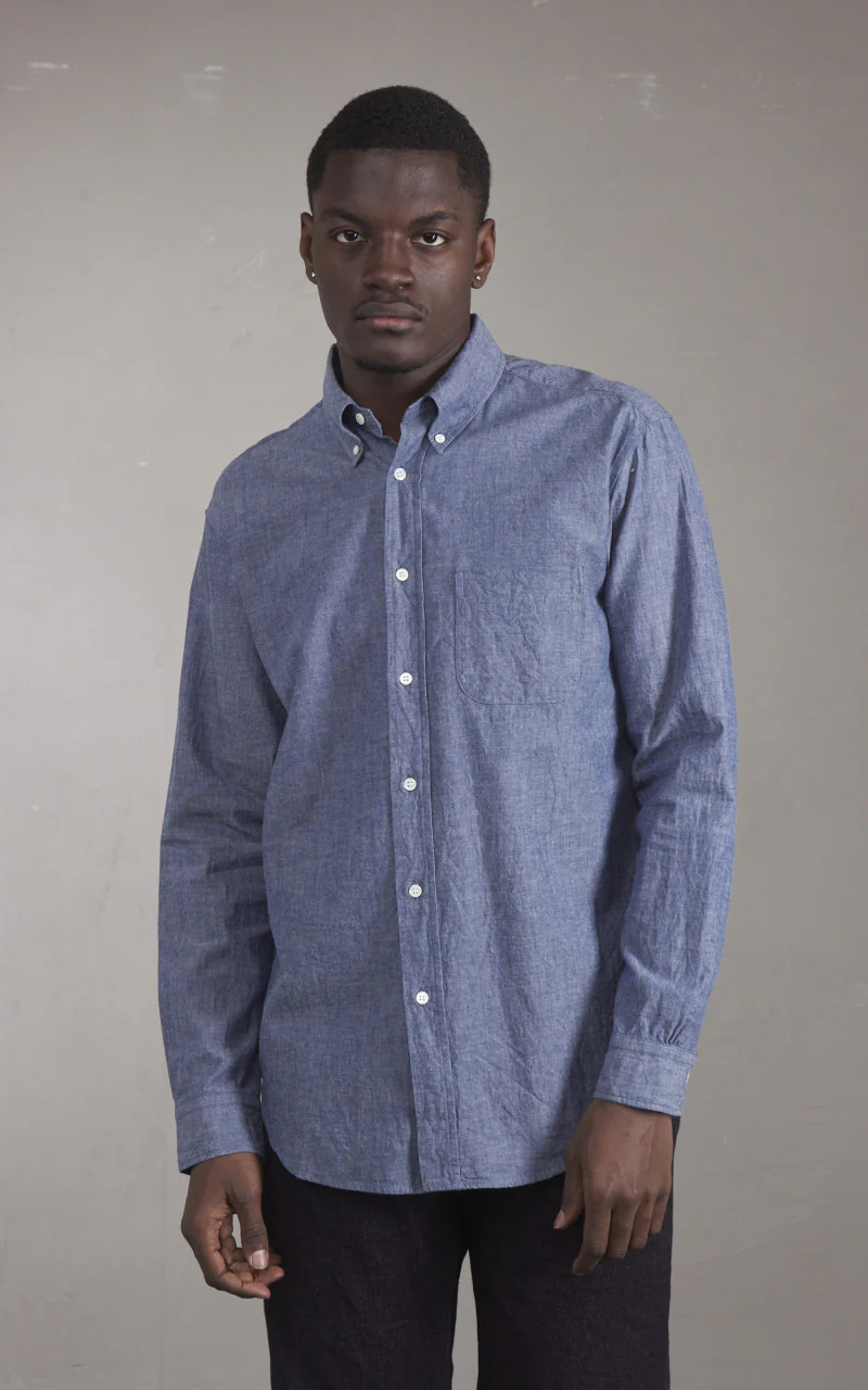FOB Factory F3501 Selvedge Chambray Button Down Shirt Blue - Image 2