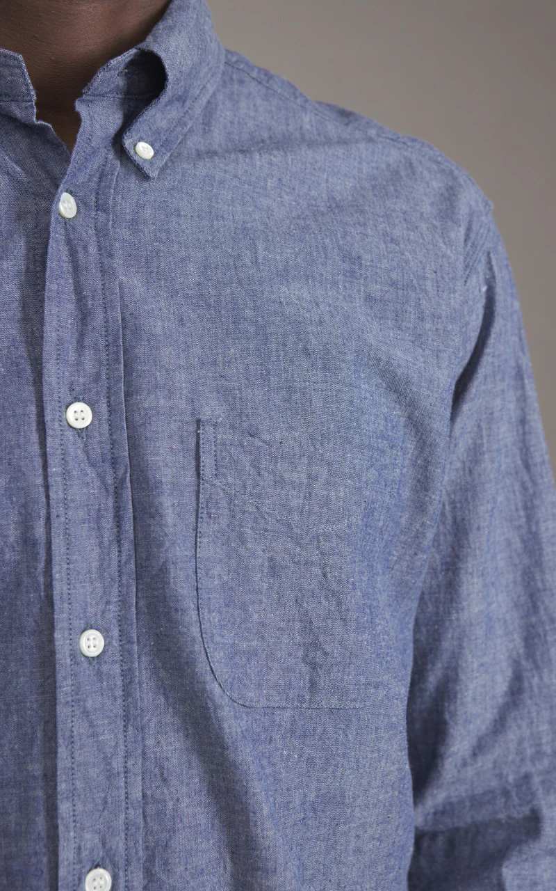 FOB Factory F3501 Selvedge Chambray Button Down Shirt Blue - Image 4