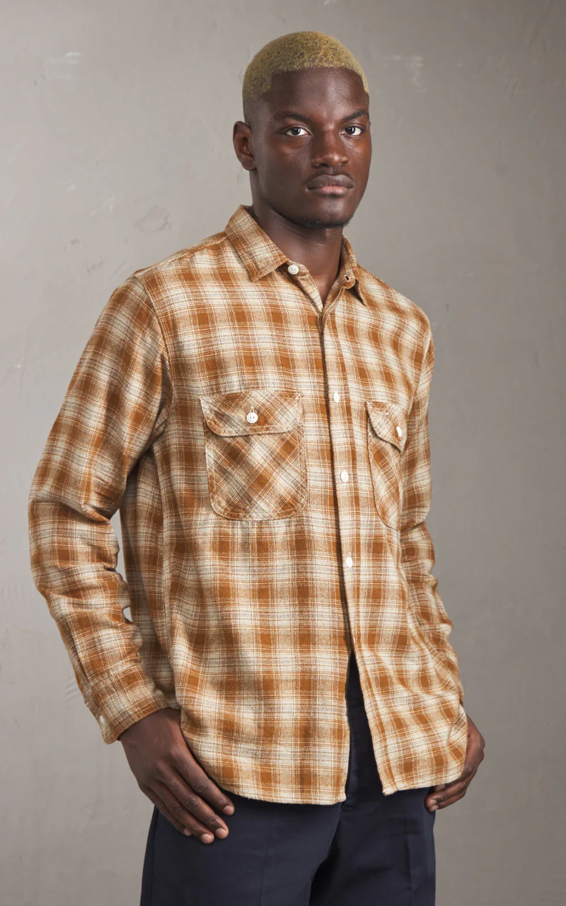 FOB Factory F3503 Nel Work Shirt Ombre Checked Khaki - Image 2