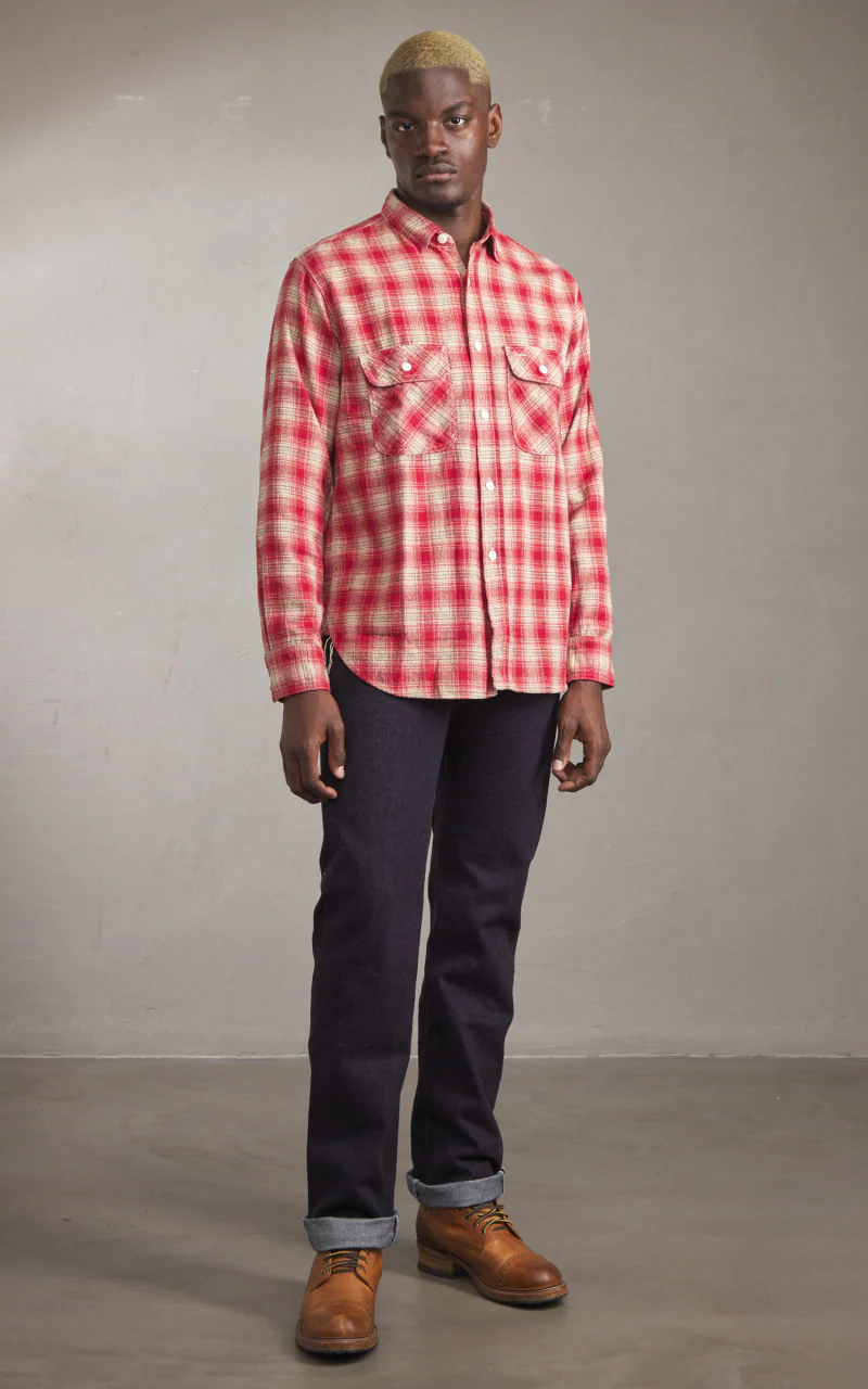 FOB Factory F3503 Nel Work Shirt Ombre Checked Red - Image 2