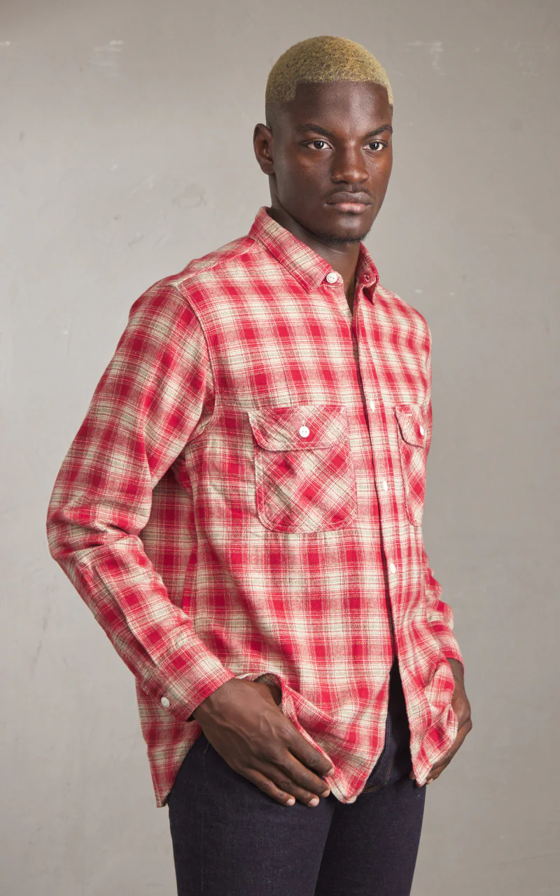 FOB Factory F3503 Nel Work Shirt Ombre Checked Red - Image 4