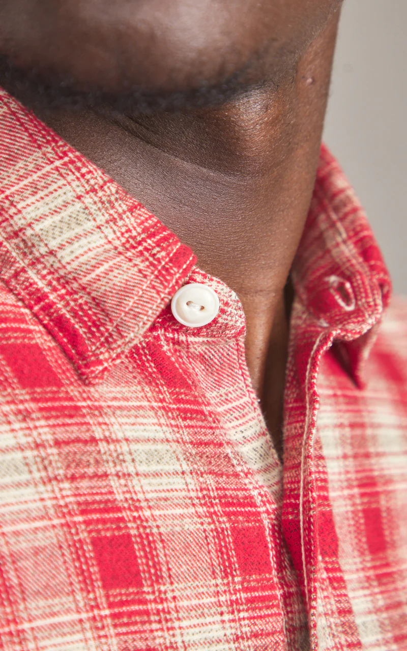 FOB Factory F3503 Nel Work Shirt Ombre Checked Red - Image 5