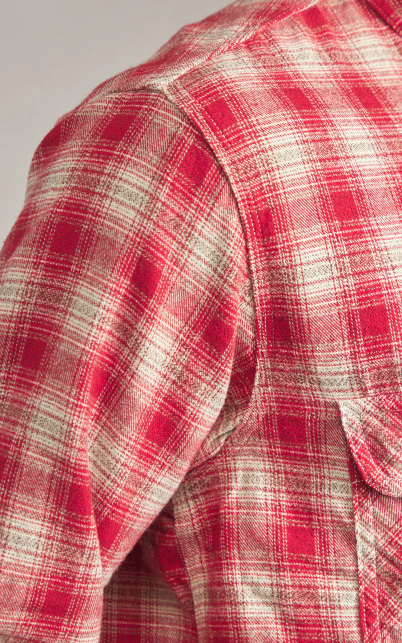 FOB Factory F3503 Nel Work Shirt Ombre Checked Red - Image 7