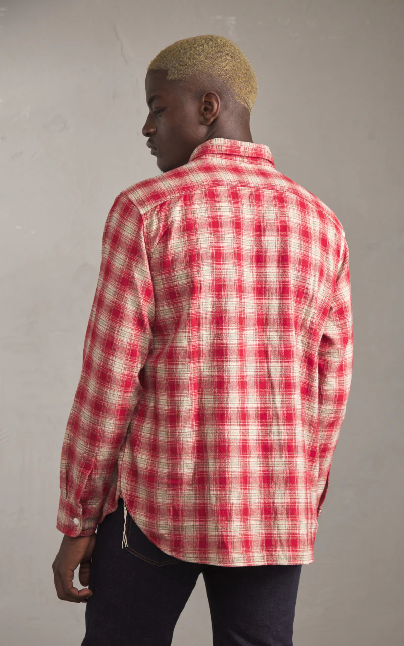 FOB Factory F3503 Nel Work Shirt Ombre Checked Red - Image 8