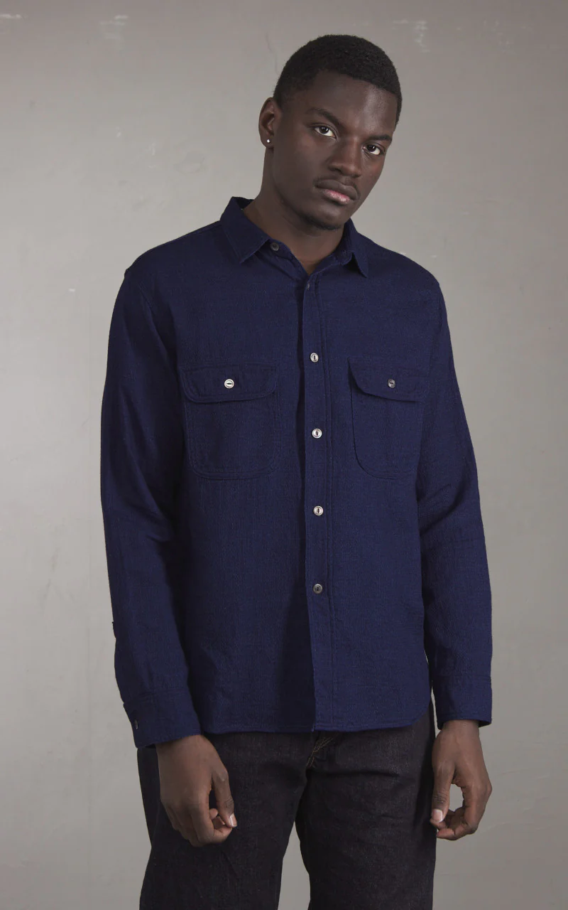 FOB Factory F3507 Indigo Gauze Work Shirt Navy - Image 2