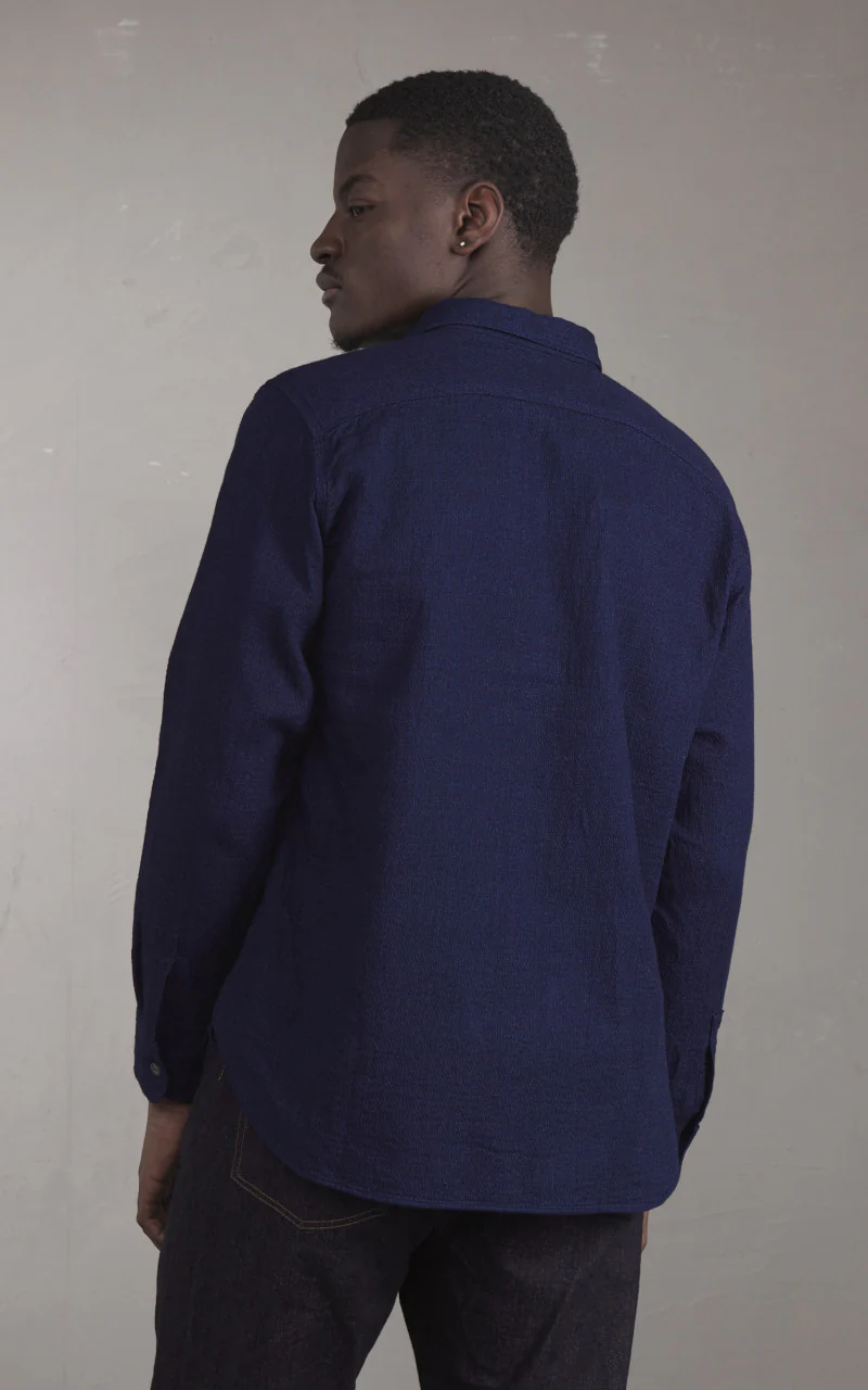 FOB Factory F3507 Indigo Gauze Work Shirt Navy - Image 5