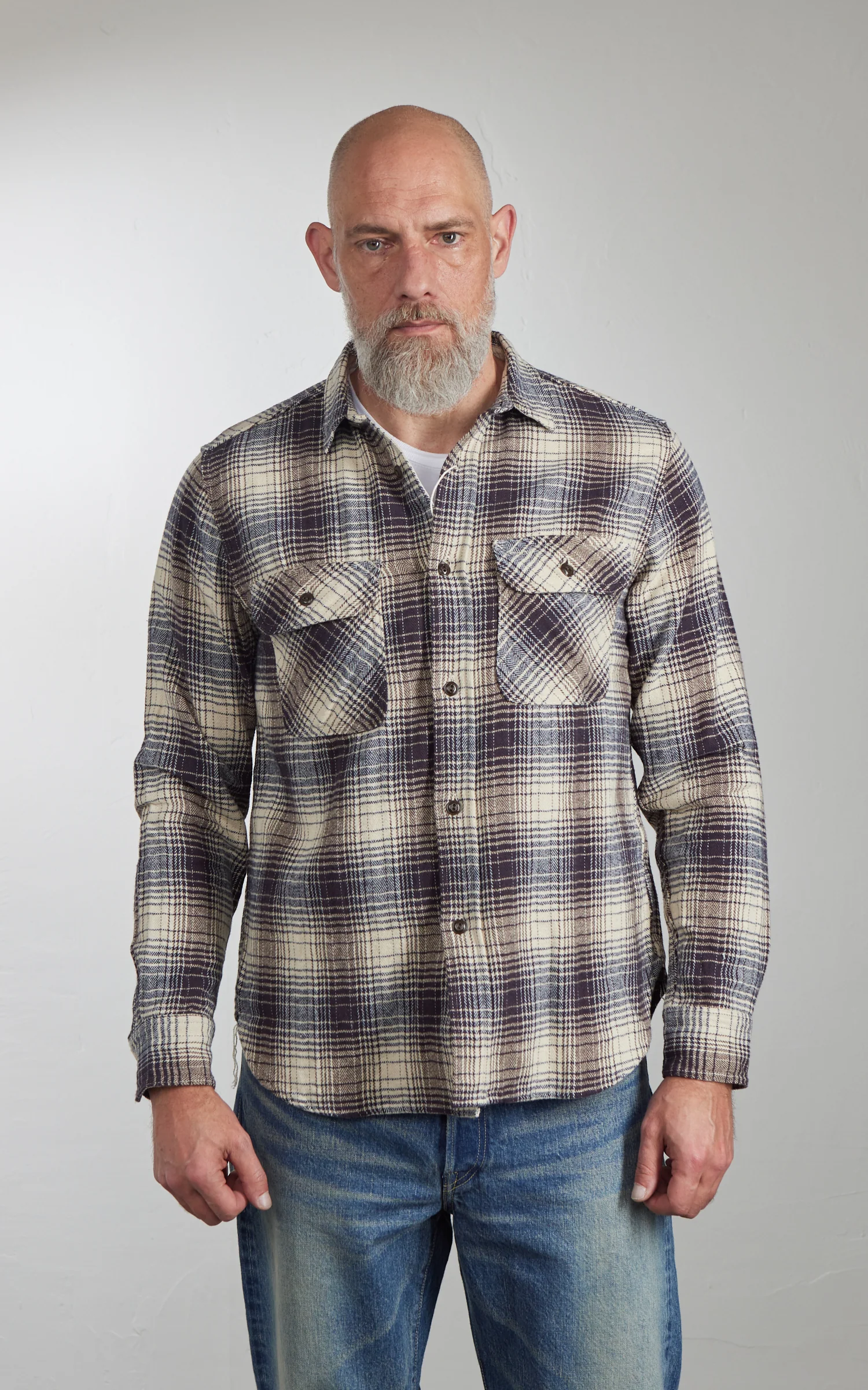 FOB Factory F3510 Heavy Flannel Work Shirt Navy - Image 2