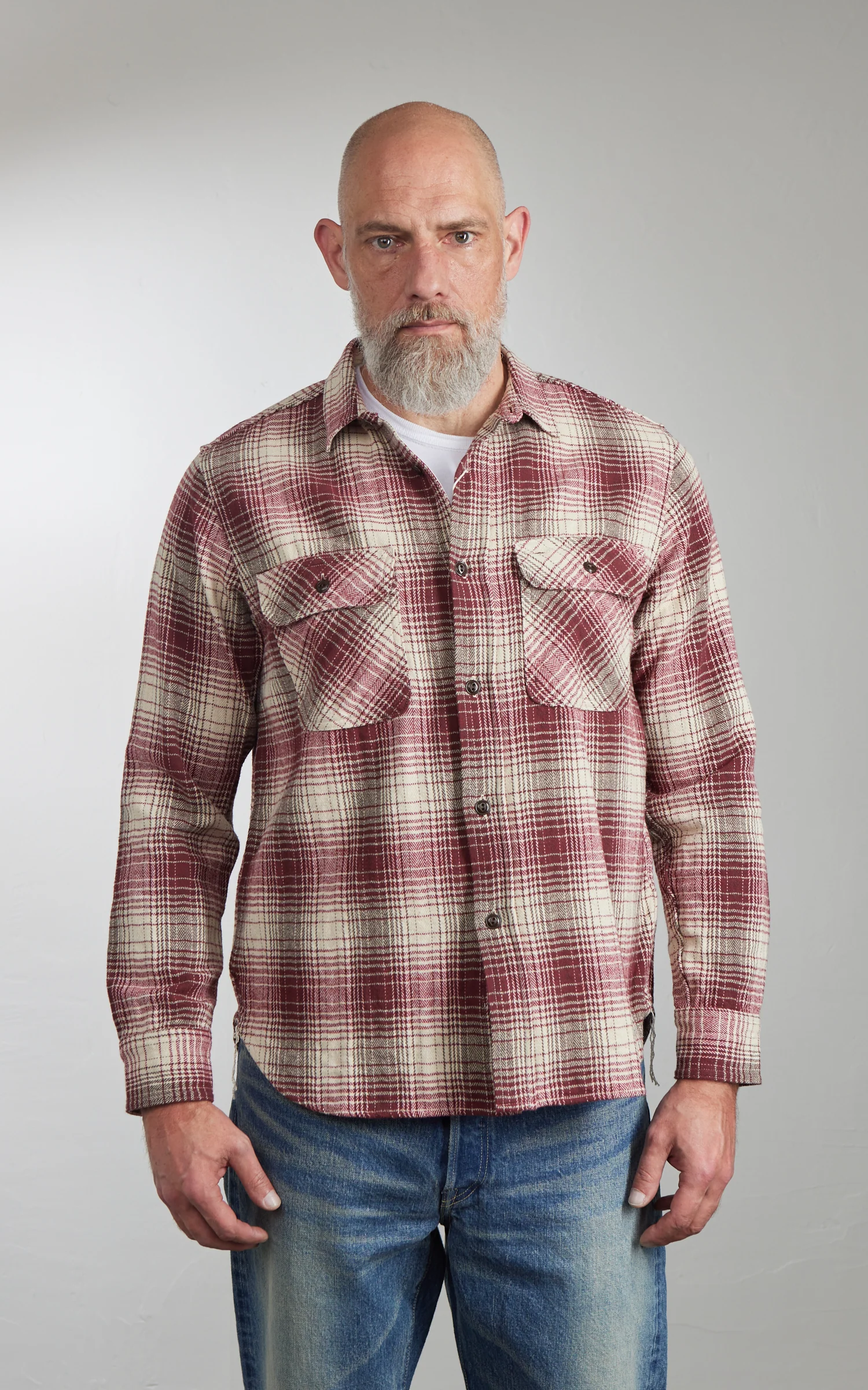 FOB Factory F3510 Heavy Flannel Work Shirt Red - Image 2