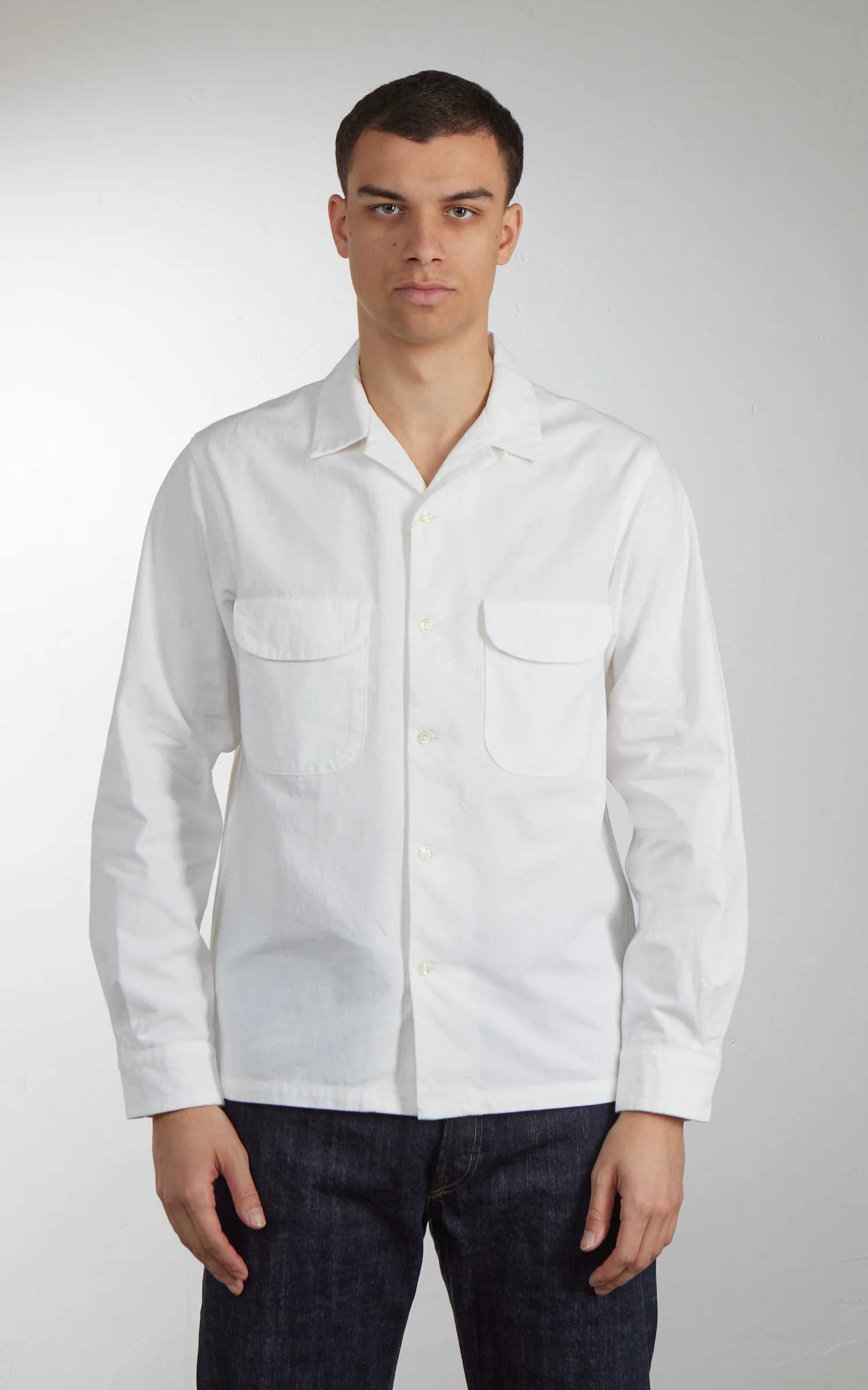 FOB Factory F3514 Open Collar Shirt White - Image 2