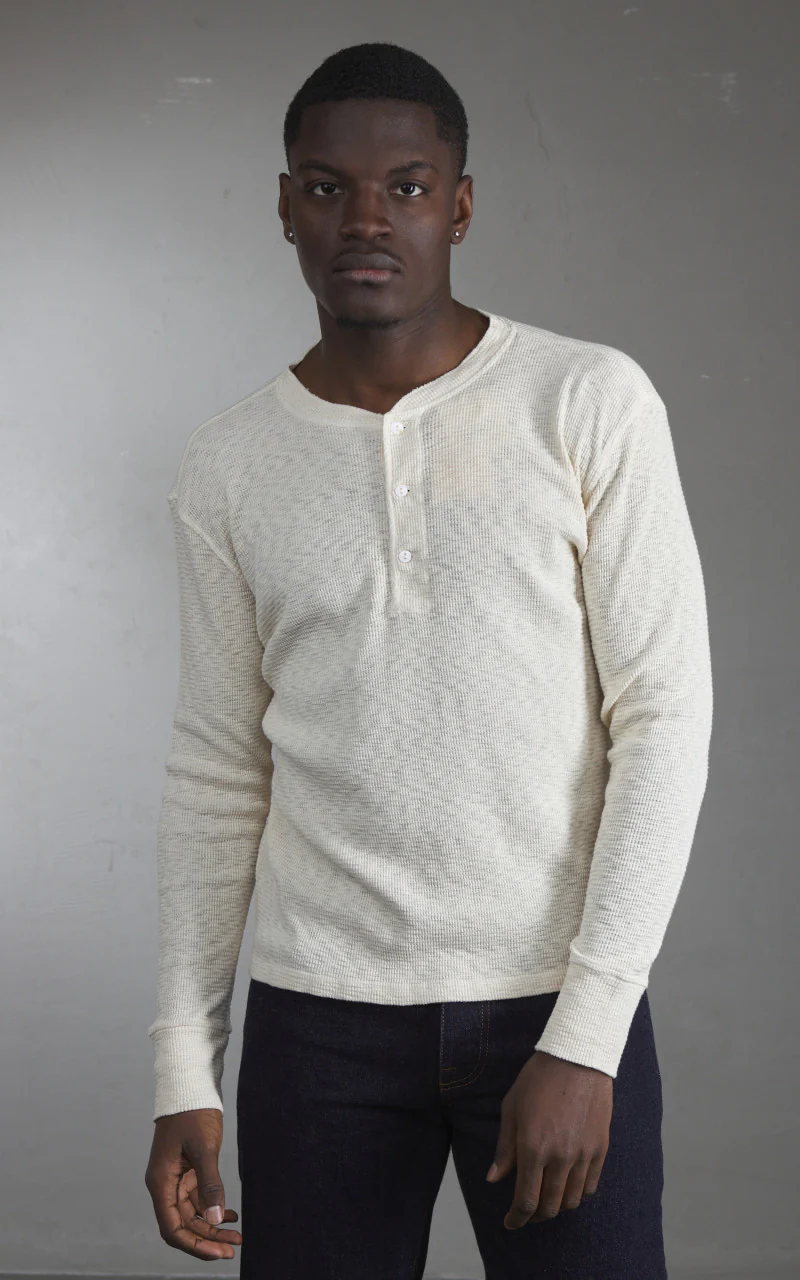 Fortela Amish Waffle Longsleeve Henley Shirt Off White - Image 2
