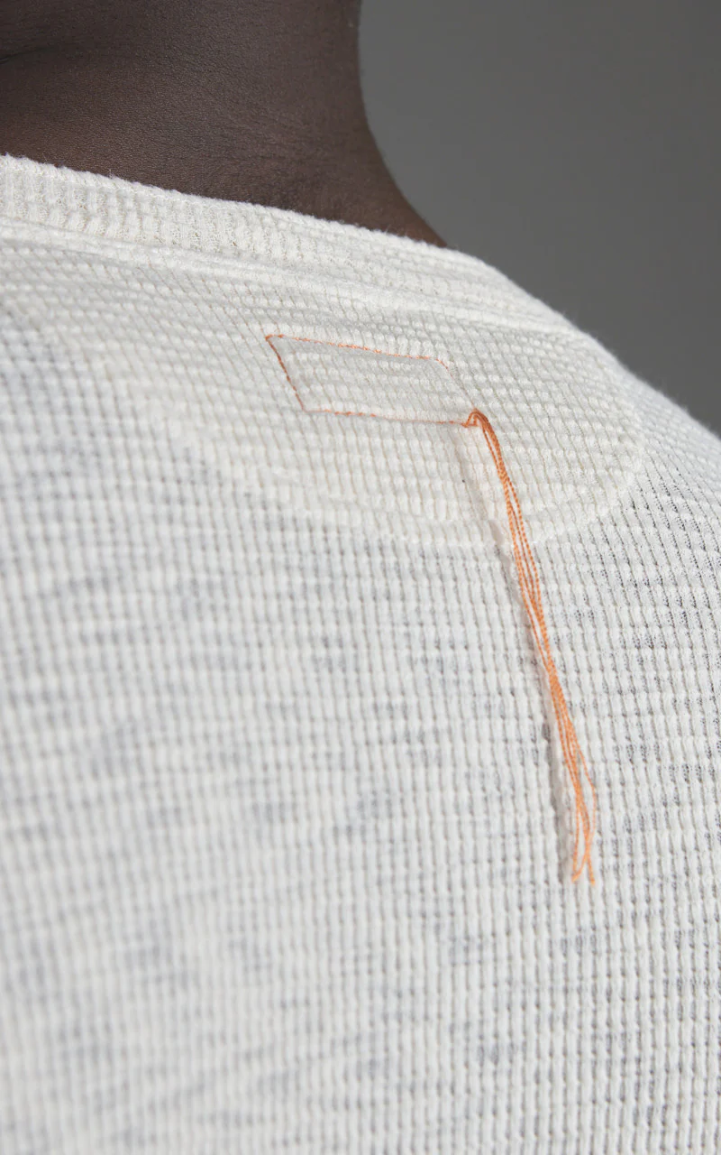 Fortela Amish Waffle Longsleeve Henley Shirt Off White - Image 6