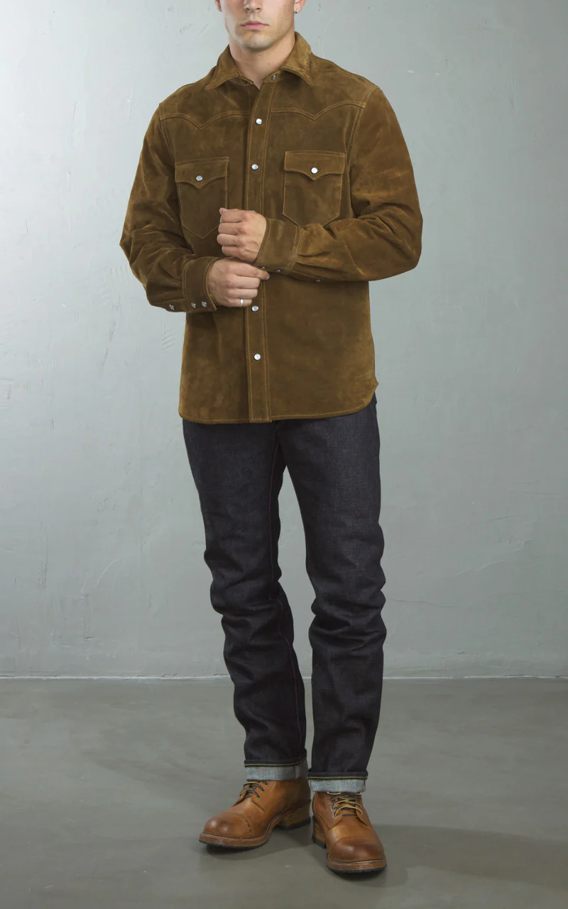 Fortela Ranch Western Suede Shirt Jacket Brown - Image 9