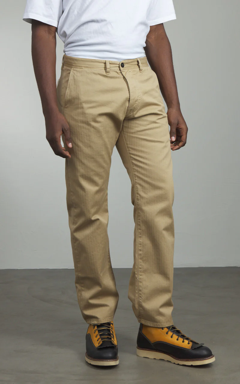 Fortela Reno Chino Trousers Herringbone Twill Beige - Image 4