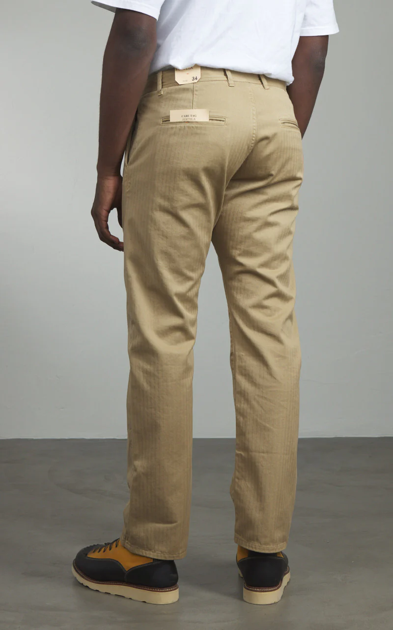Fortela Reno Chino Trousers Herringbone Twill Beige - Image 6