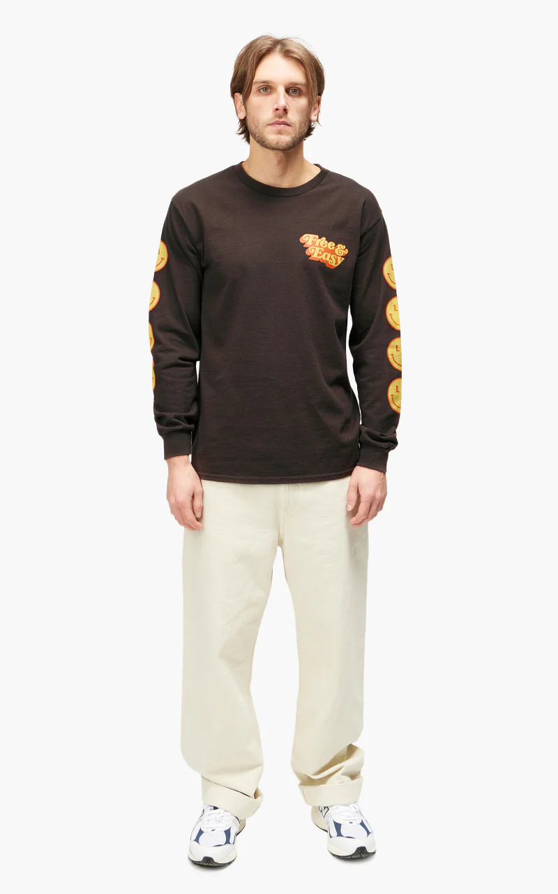 Free & Easy Be Happy L/S Tee Brown - Image 4