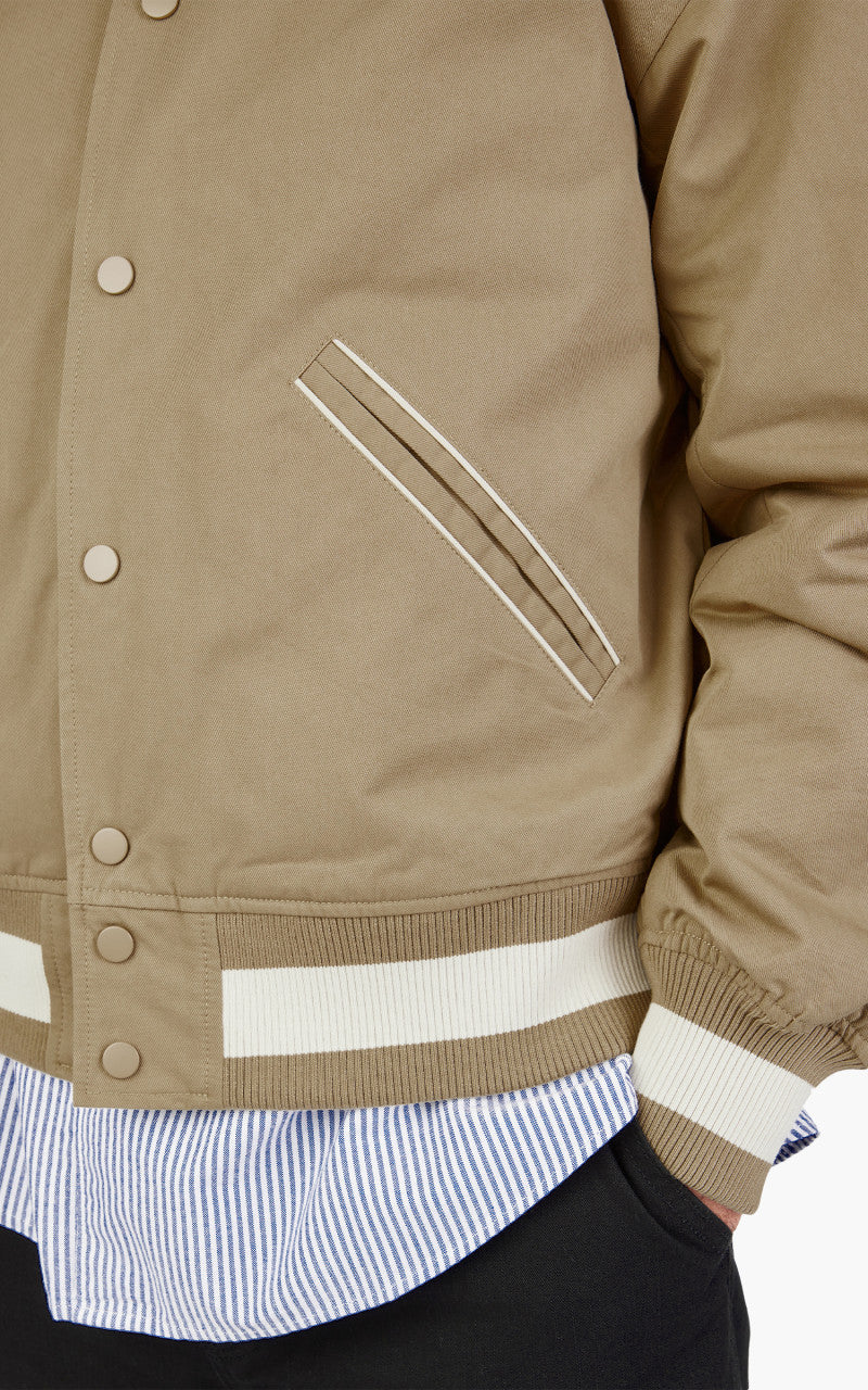 FrizmWORKS Cavalry Twill Varsity Jacket Beige - Image 3