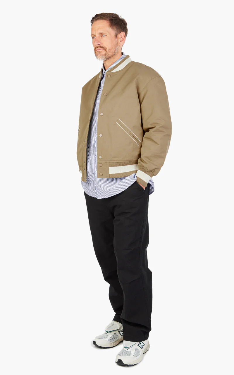 FrizmWORKS Cavalry Twill Varsity Jacket Beige - Image 4