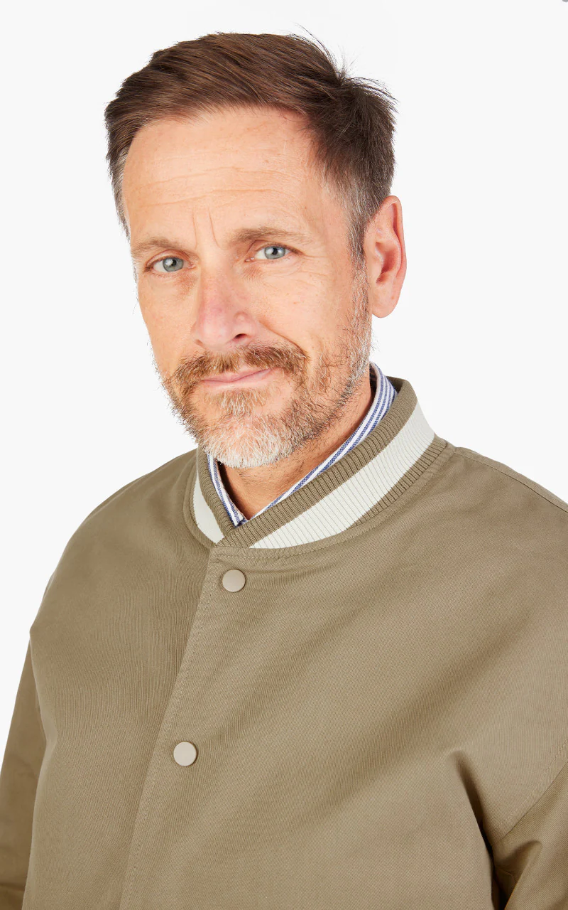 FrizmWORKS Cavalry Twill Varsity Jacket Beige - Image 5