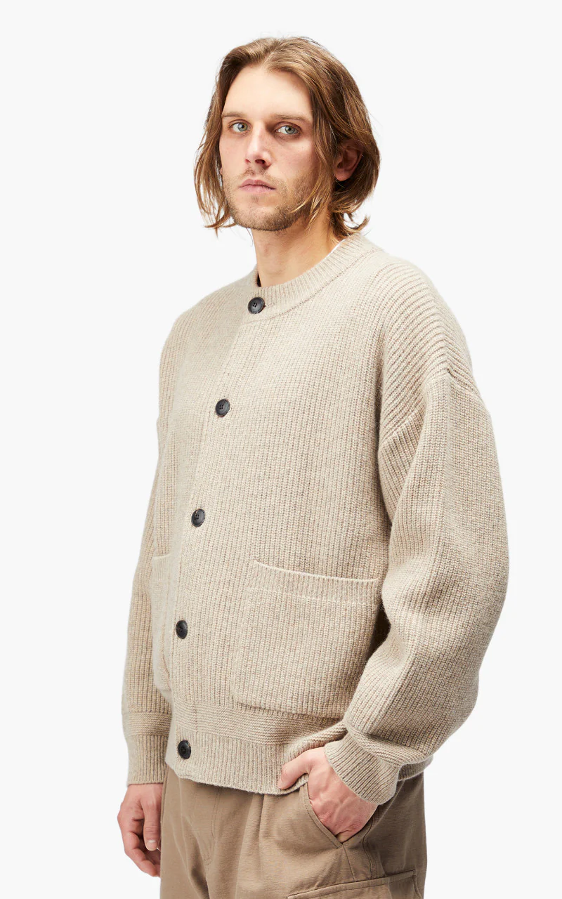 FrizmWORKS Heavy Wool Round Cardigan Oatmeal - Image 5