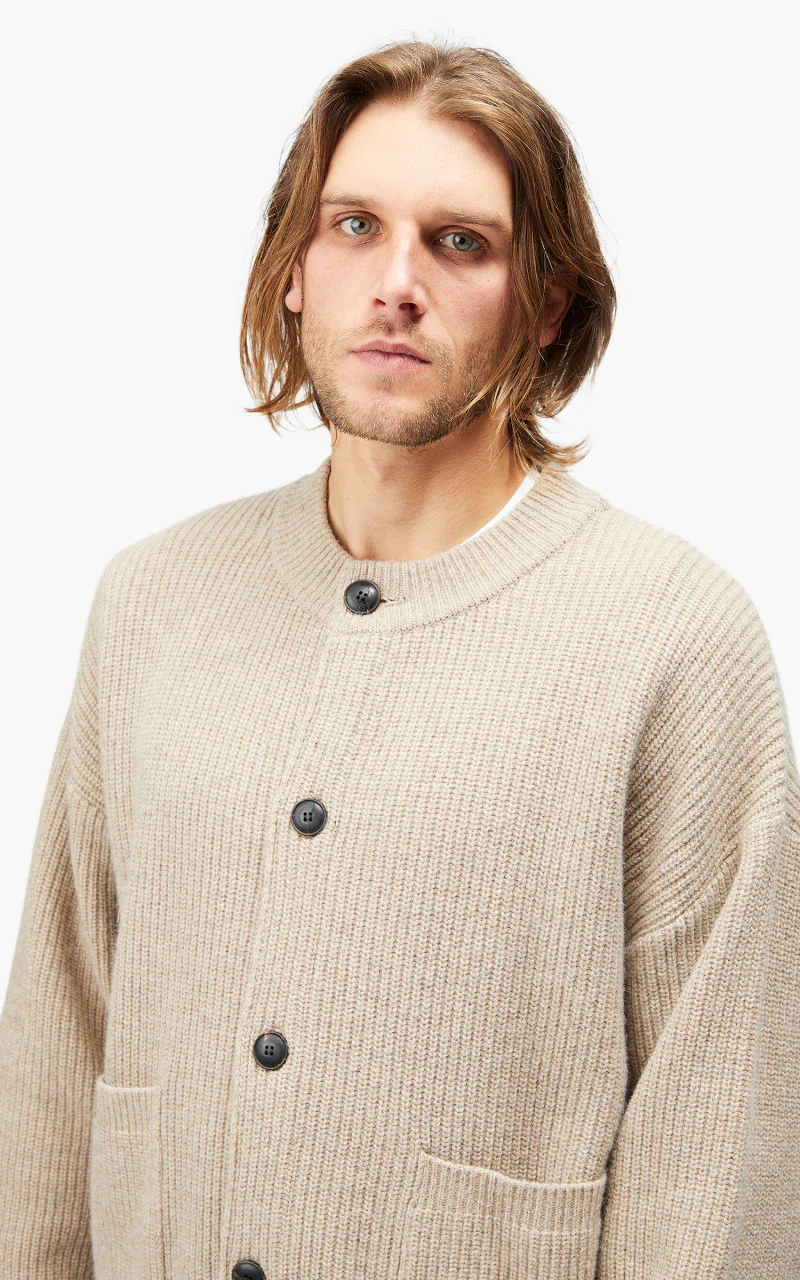FrizmWORKS Heavy Wool Round Cardigan Oatmeal - Image 8