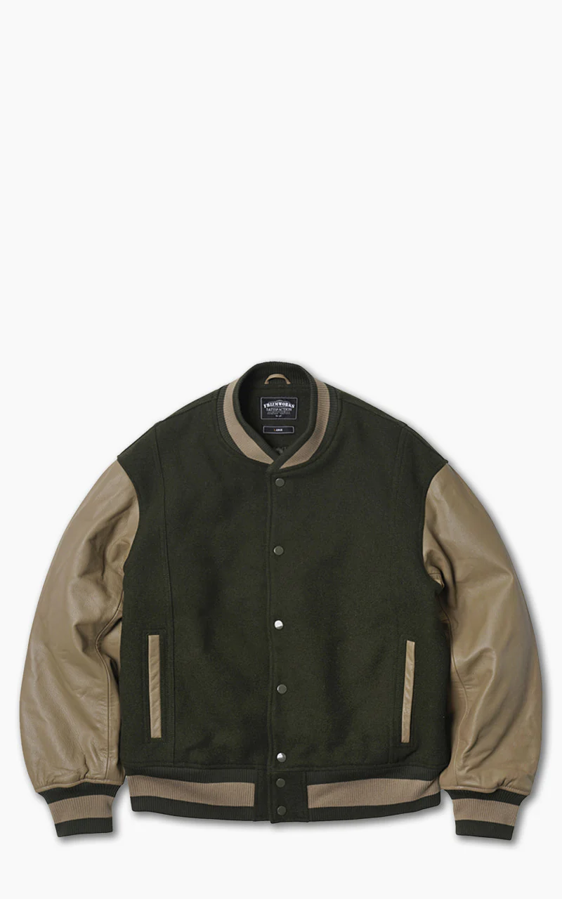FrizmWORKS Leather Varsity Jacket Olive