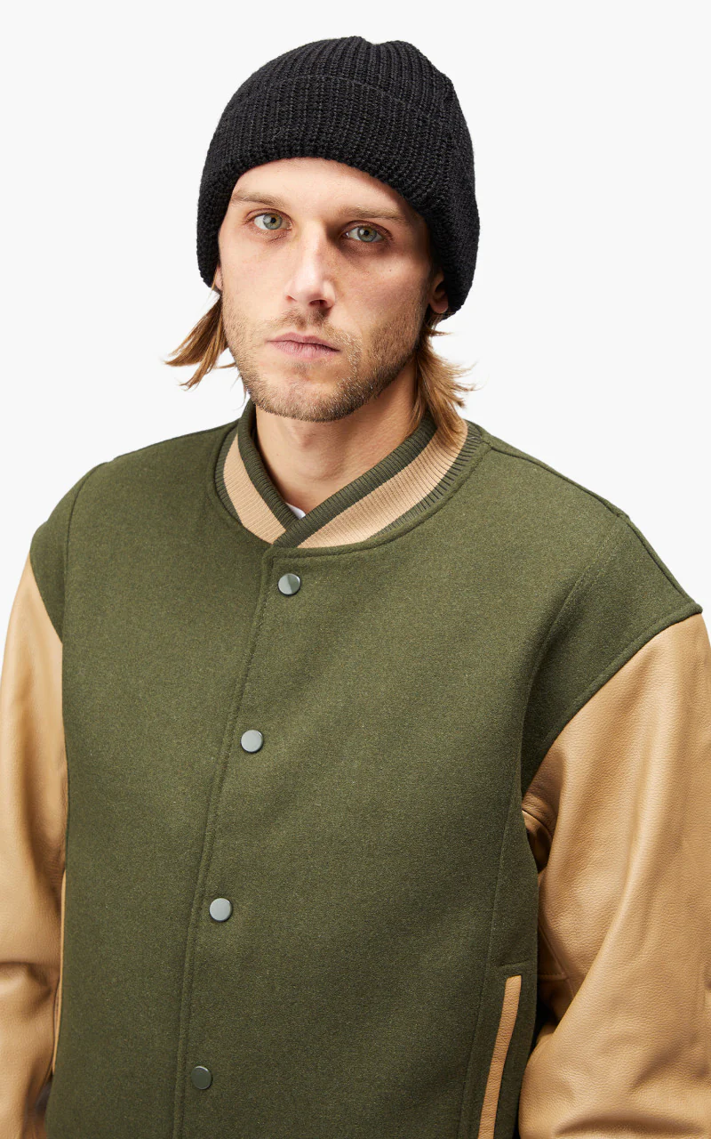 FrizmWORKS Leather Varsity Jacket Olive - Image 6
