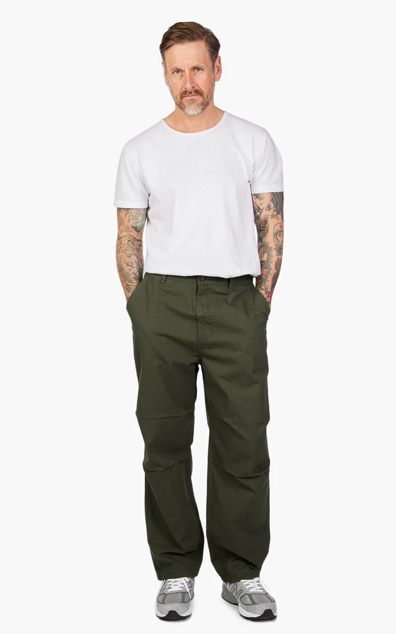 FrizmWORKS Slub Cotton Two Tuck Pants Olive - Image 2