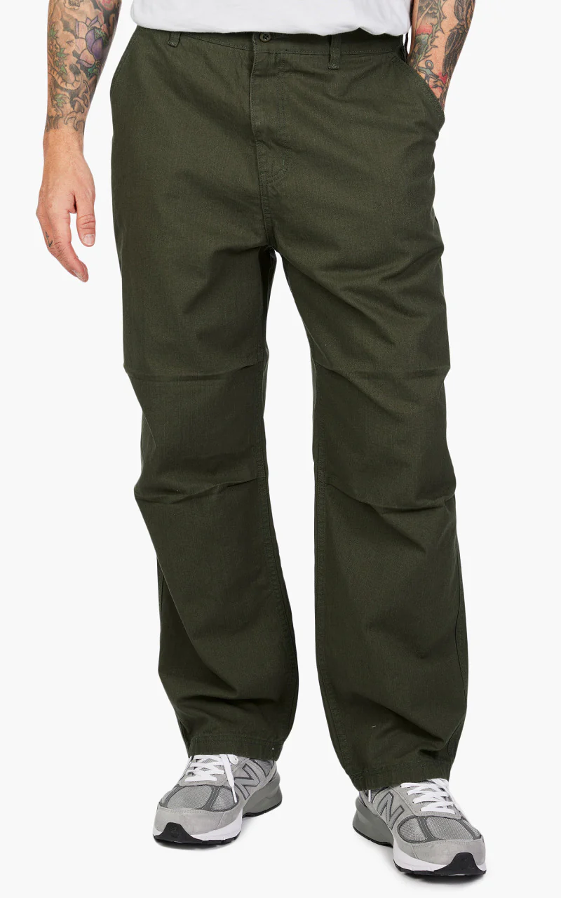 FrizmWORKS Slub Cotton Two Tuck Pants Olive - Image 3