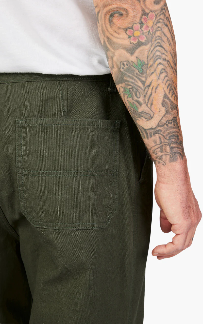 FrizmWORKS Slub Cotton Two Tuck Pants Olive - Image 6
