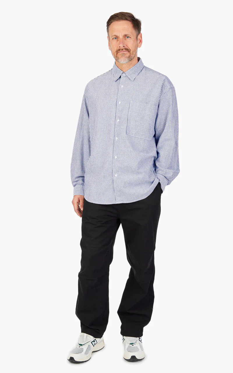 FrizmWORKS Stripe Cotton Relaxed Shirt Blue - Image 2