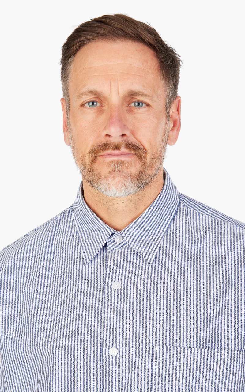 FrizmWORKS Stripe Cotton Relaxed Shirt Blue - Image 5