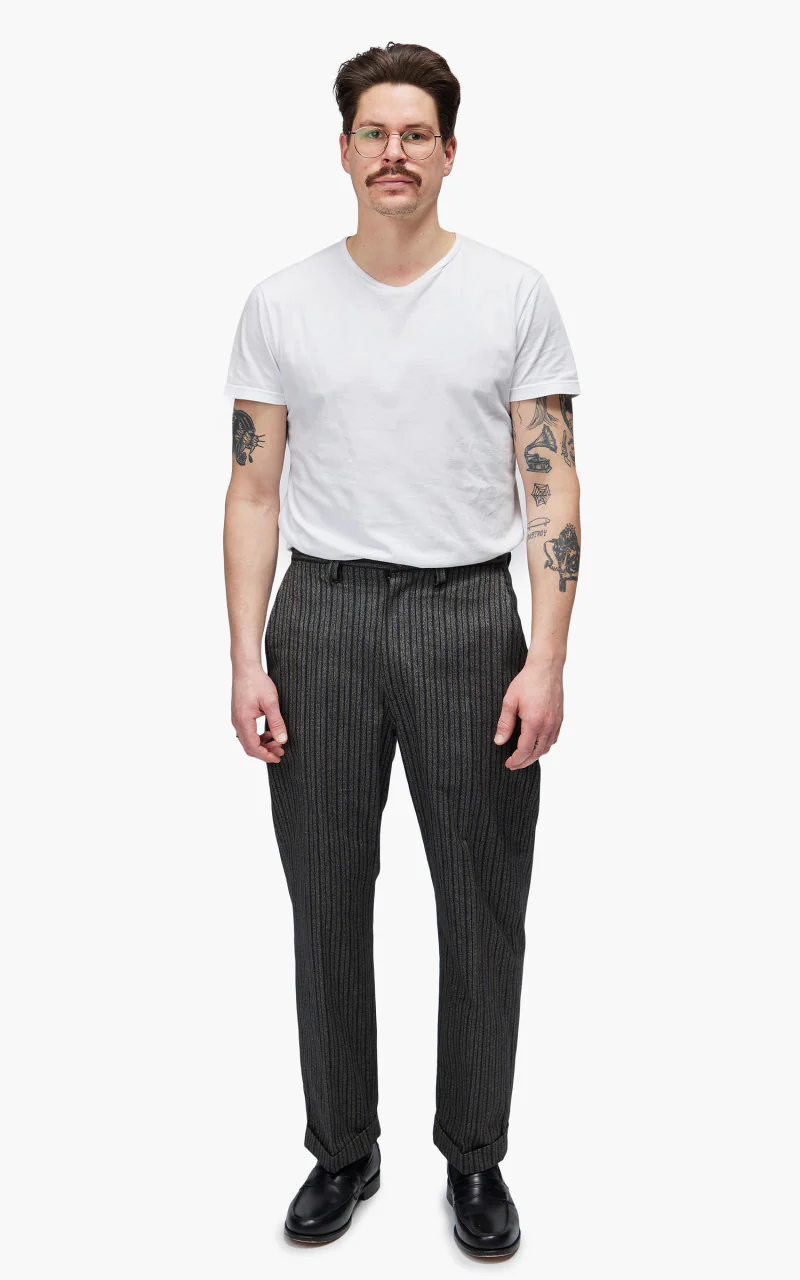 Fullcount 1128 Schonherr Weaving Cloth Farmers Trouser Charcoal Altanate Stripe - Image 2