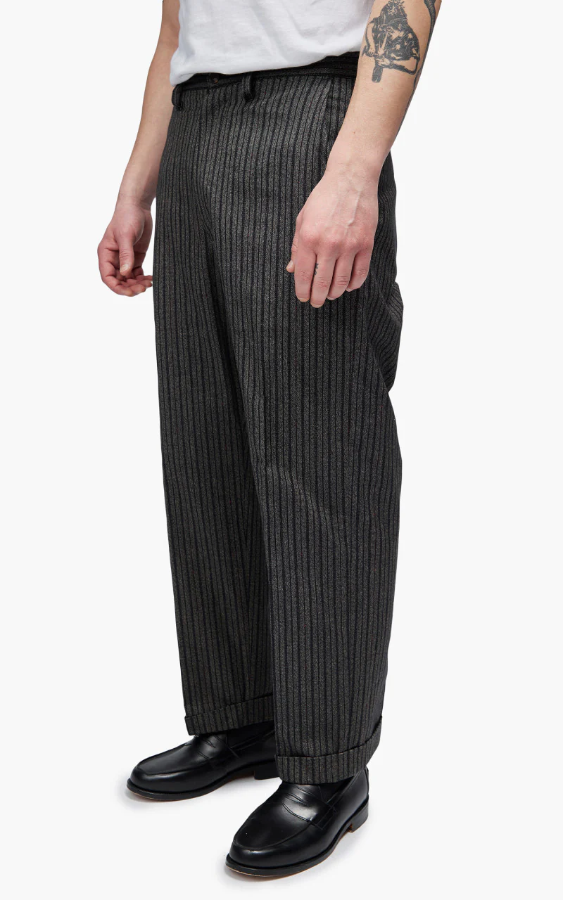 Fullcount 1128 Schonherr Weaving Cloth Farmers Trouser Charcoal Altanate Stripe - Image 4
