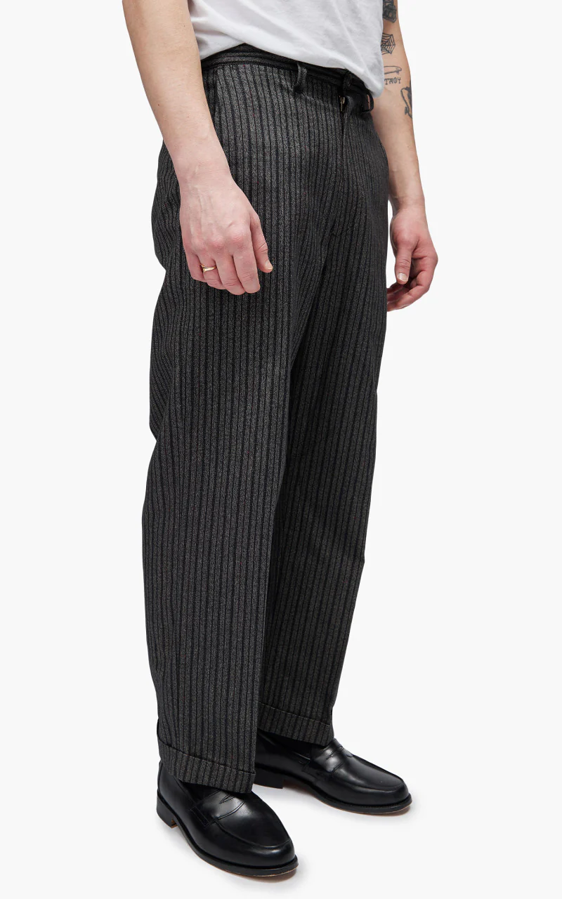 Fullcount 1128 Schonherr Weaving Cloth Farmers Trouser Charcoal Altanate Stripe - Image 6