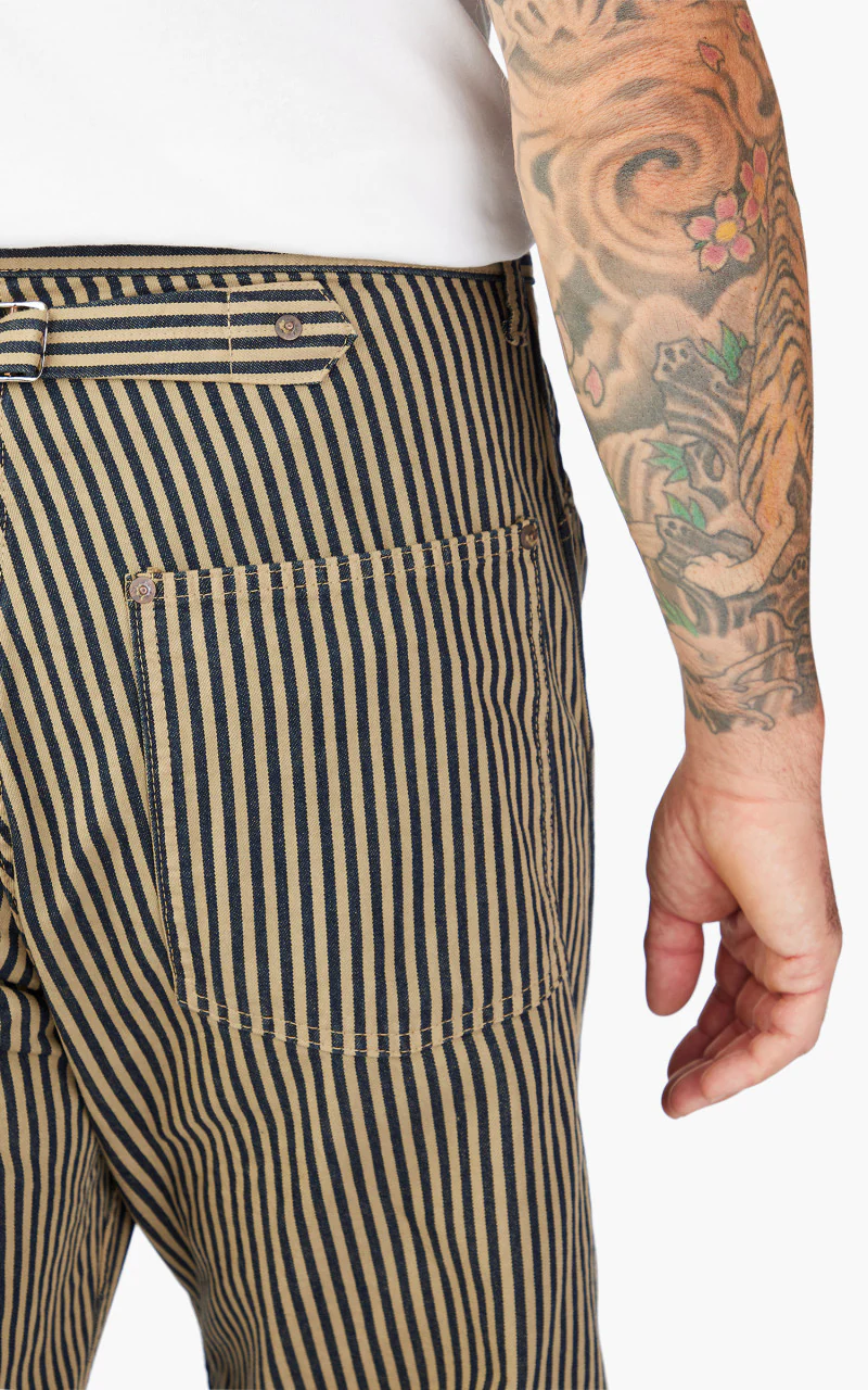 1129-3 Brown Hickory Cinch Back Work Pants Indigo Blue/Brown - Image 5