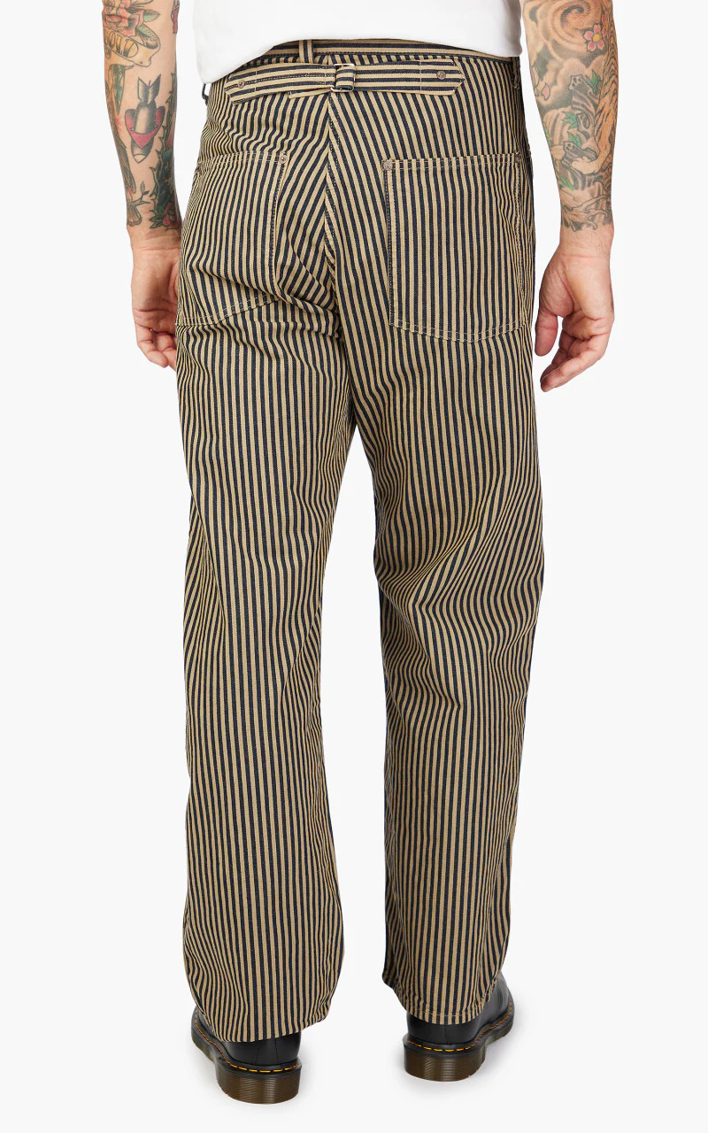 1129-3 Brown Hickory Cinch Back Work Pants Indigo Blue/Brown - Image 6