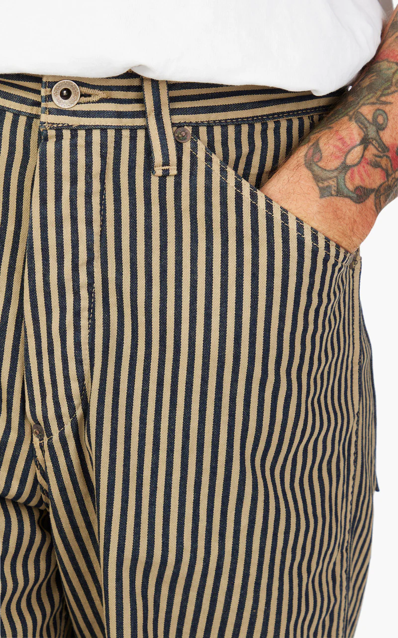 1129-3 Brown Hickory Cinch Back Work Pants Indigo Blue/Brown - Image 7