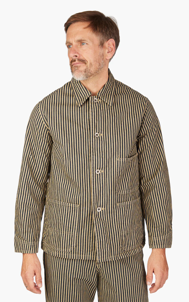 2015-7 Brown Hickory Chore Jacket Indigo Blue/Brown - Image 4