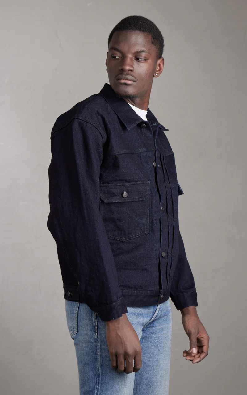 Fullcount 2102SRB Type 2 Selvedge Denim Jacket Super Rough Indigo x Black 15.5oz - Image 6
